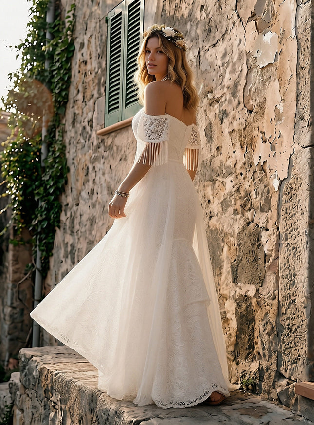 Laces Mermaid Off the Shoulder Long Wedding Dresses