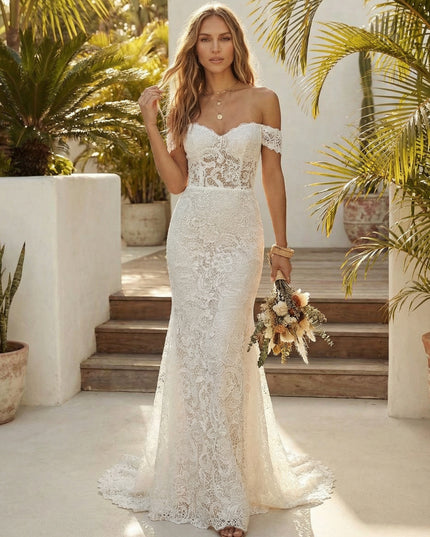 Laces Bodycon Off the Shoulder Long Wedding Dresses