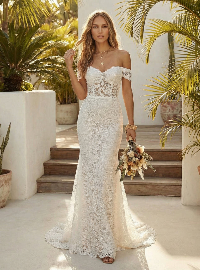 Laces Bodycon Off the Shoulder Long Wedding Dresses