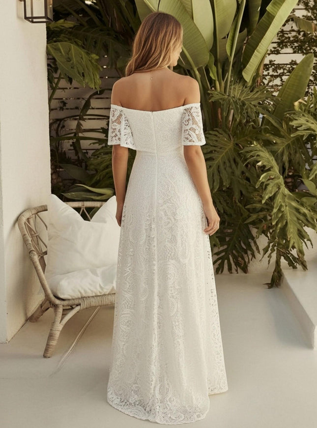 Laces A Line Off the Shoulder Long Wedding Dresses