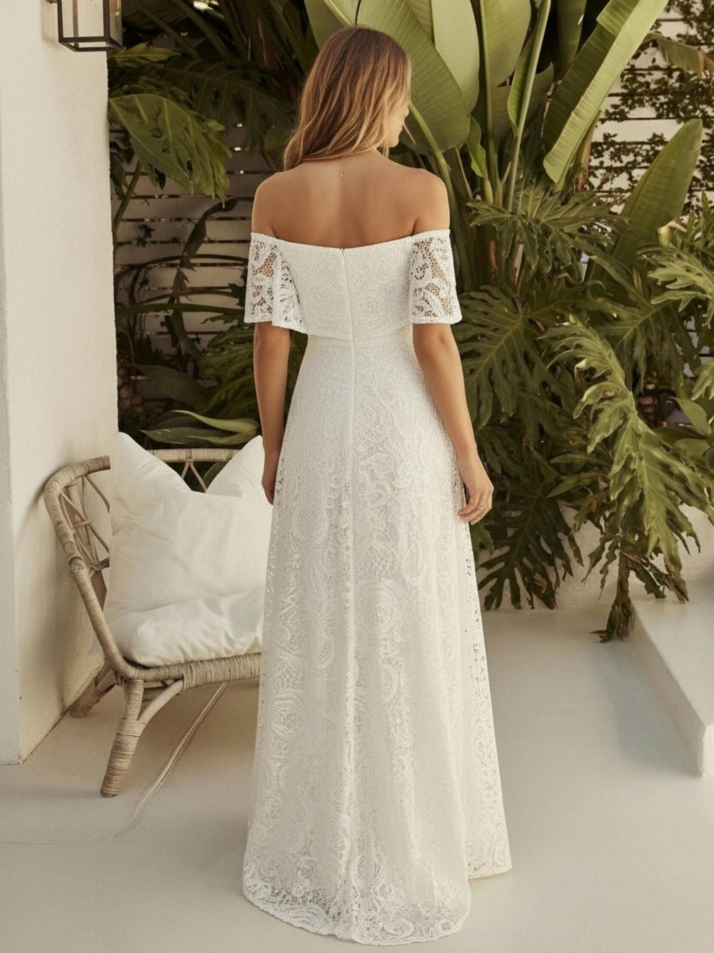 Laces A Line Off the Shoulder Long Wedding Dresses