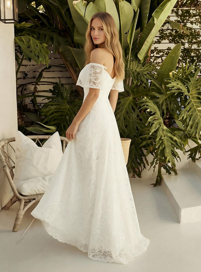 Laces A Line Off the Shoulder Long Wedding Dresses