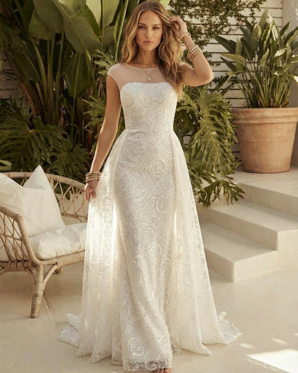 Laces Mermaid Scoop Neck Long Wedding Dresses
