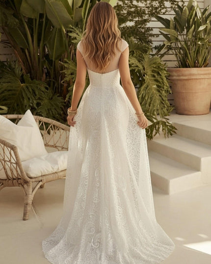 Laces Mermaid Scoop Neck Long Wedding Dresses