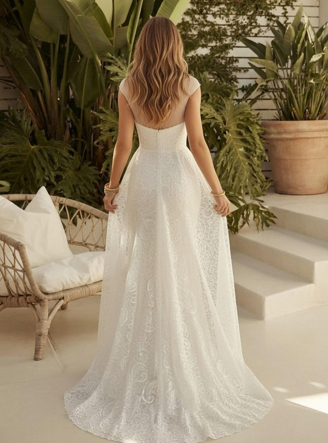 Laces Mermaid Scoop Neck Long Wedding Dresses