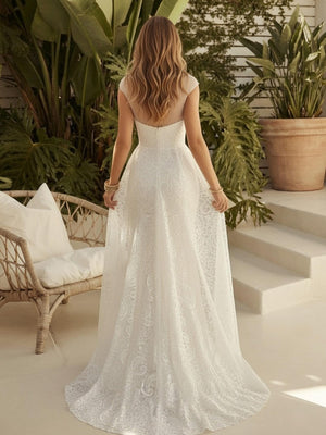 Laces Mermaid Scoop Neck Long Wedding Dresses