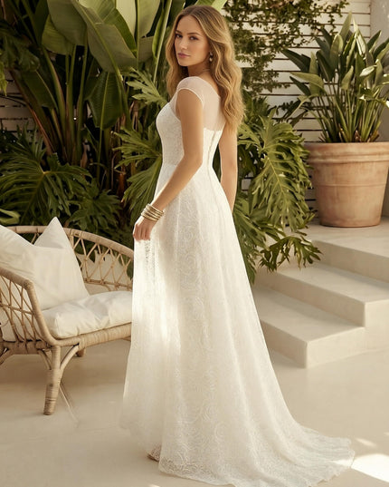 Laces Mermaid Scoop Neck Long Wedding Dresses