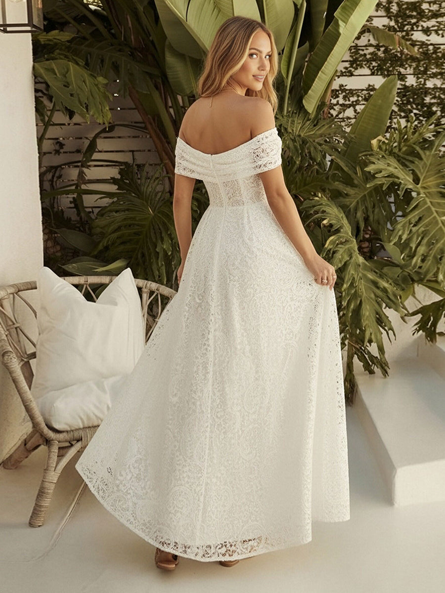 Laces A Line Off the Shoulder Long Wedding Dresses