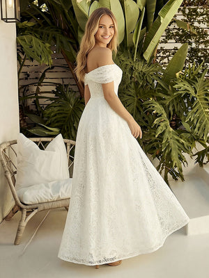 Laces A Line Off the Shoulder Long Wedding Dresses