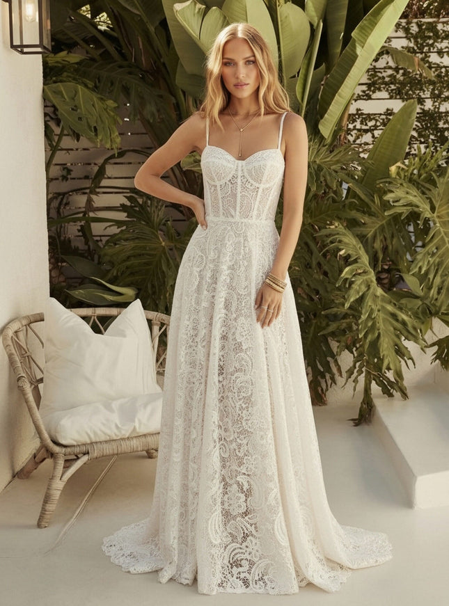Laces A Line Spaghetti Straps Long Wedding Dresses