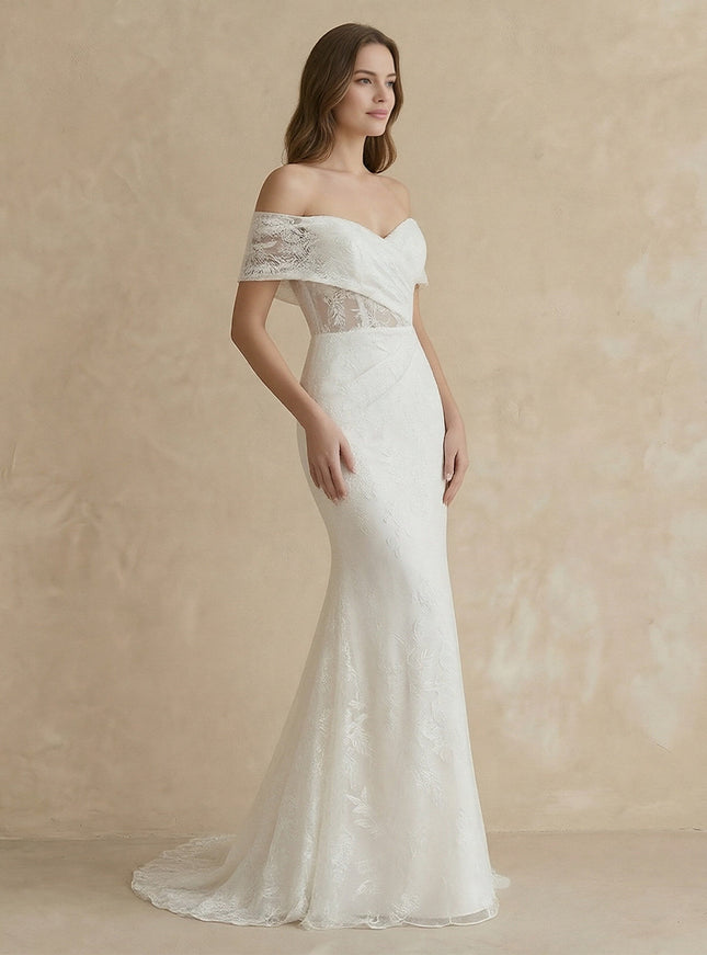 Laces Mermaid Off the Shoulder Long Wedding Dresses