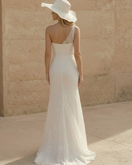 Laces Mermaid One Shoulder Long Wedding Dresses
