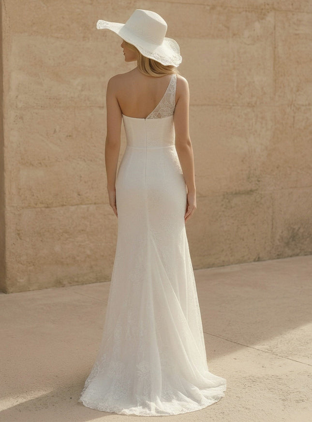 Laces Mermaid One Shoulder Long Wedding Dresses