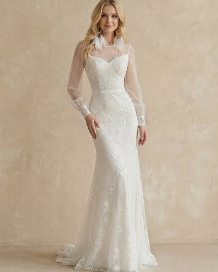 Laces Mermaid Scoop Neck Long Wedding Dresses