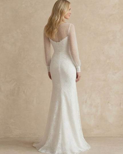 Laces Mermaid Scoop Neck Long Wedding Dresses