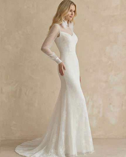 Laces Mermaid Scoop Neck Long Wedding Dresses