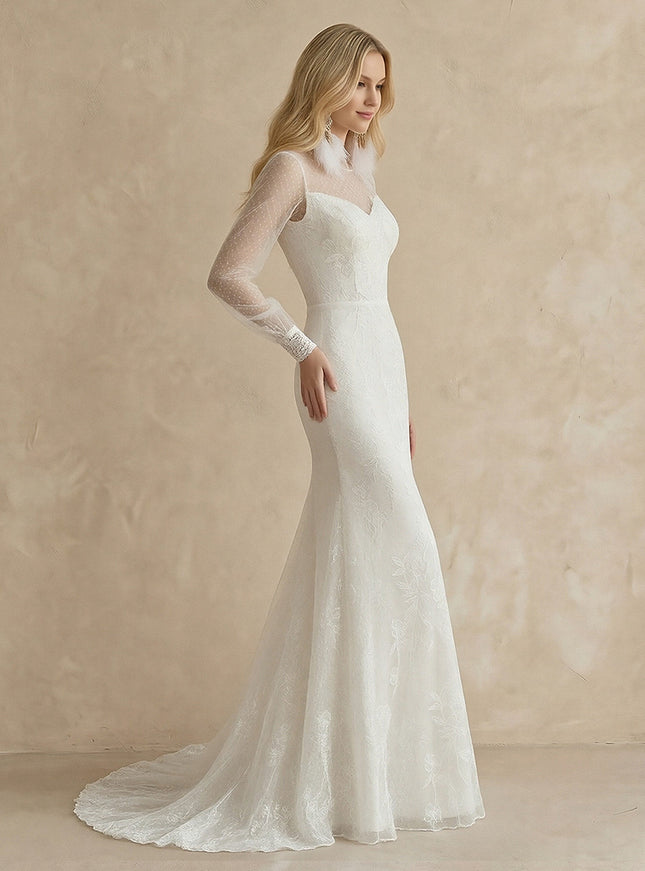 Laces Mermaid Scoop Neck Long Wedding Dresses
