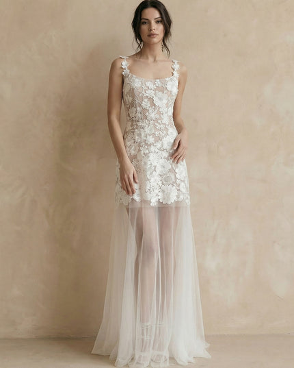 Laces A Line Spaghetti Straps Long Wedding Dresses