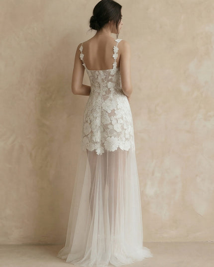 Laces A Line Spaghetti Straps Long Wedding Dresses