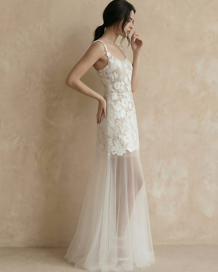 Laces A Line Spaghetti Straps Long Wedding Dresses