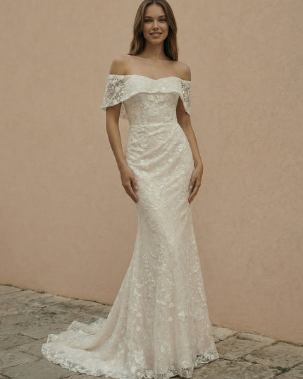 Laces Mermaid Off the Shoulder Long Wedding Dresses