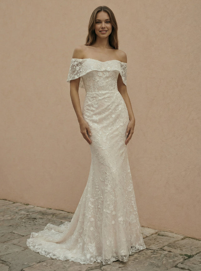 Laces Mermaid Off the Shoulder Long Wedding Dresses