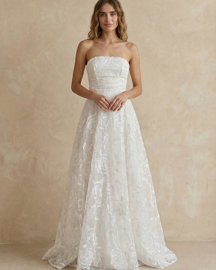 Laces A Line Strapless Long Wedding Dresses