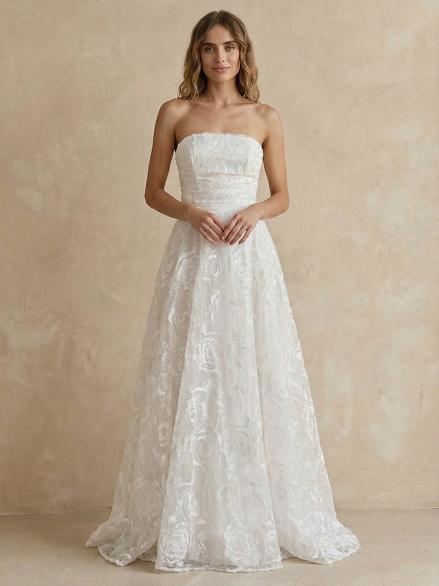 Laces A Line Strapless Long Wedding Dresses