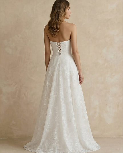Laces A Line Strapless Long Wedding Dresses