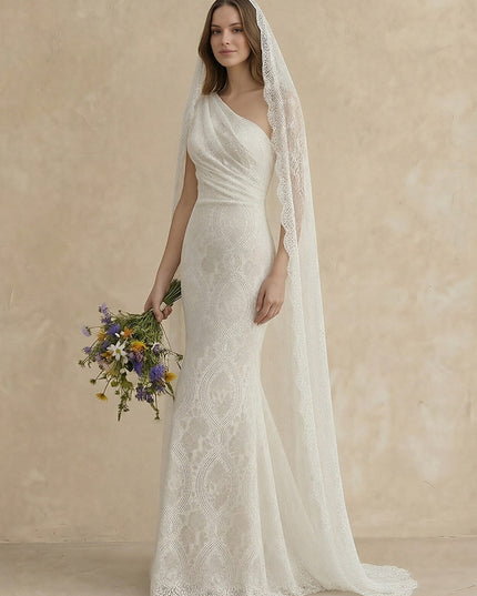 Laces Mermaid One Shoulder Long Wedding Dresses