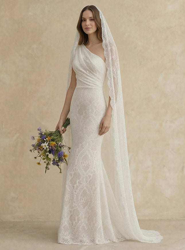 Laces Mermaid One Shoulder Long Wedding Dresses