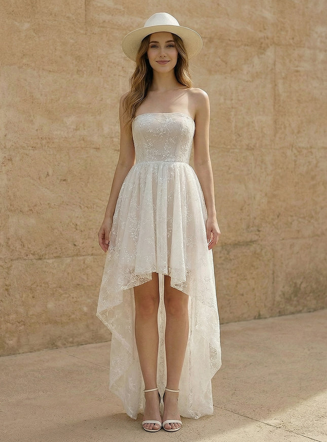 Laces High Low Strapless Long Wedding Dresses