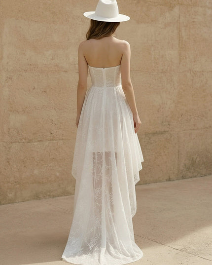 Laces High Low Strapless Long Wedding Dresses