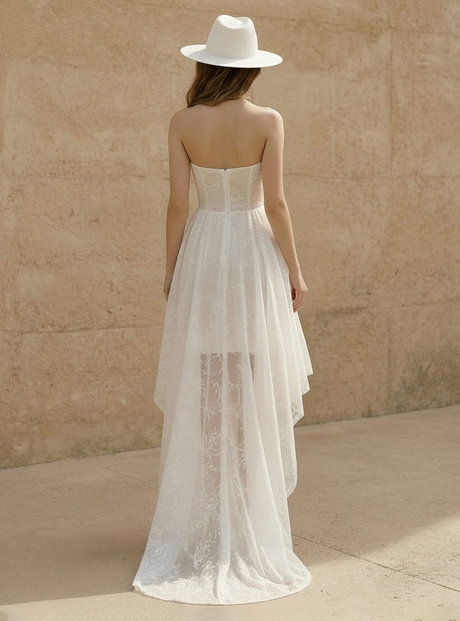 Laces High Low Strapless Long Wedding Dresses