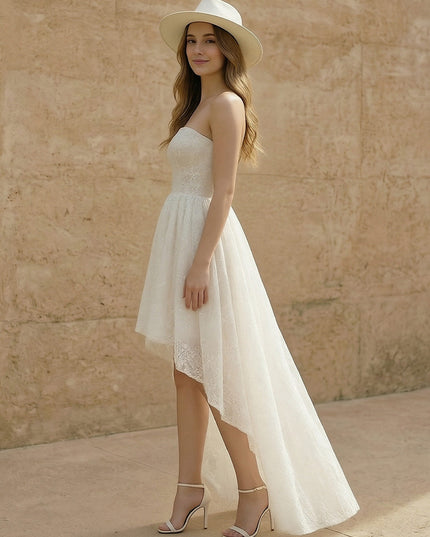 Laces High Low Strapless Long Wedding Dresses