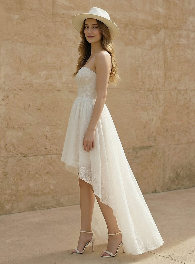 Laces High Low Strapless Long Wedding Dresses