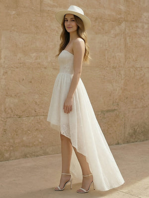 Laces High Low Strapless Long Wedding Dresses