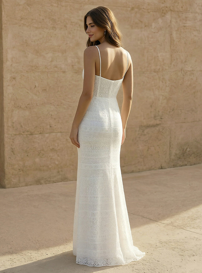 Laces Mermaid Spaghetti Straps Long Wedding Dresses