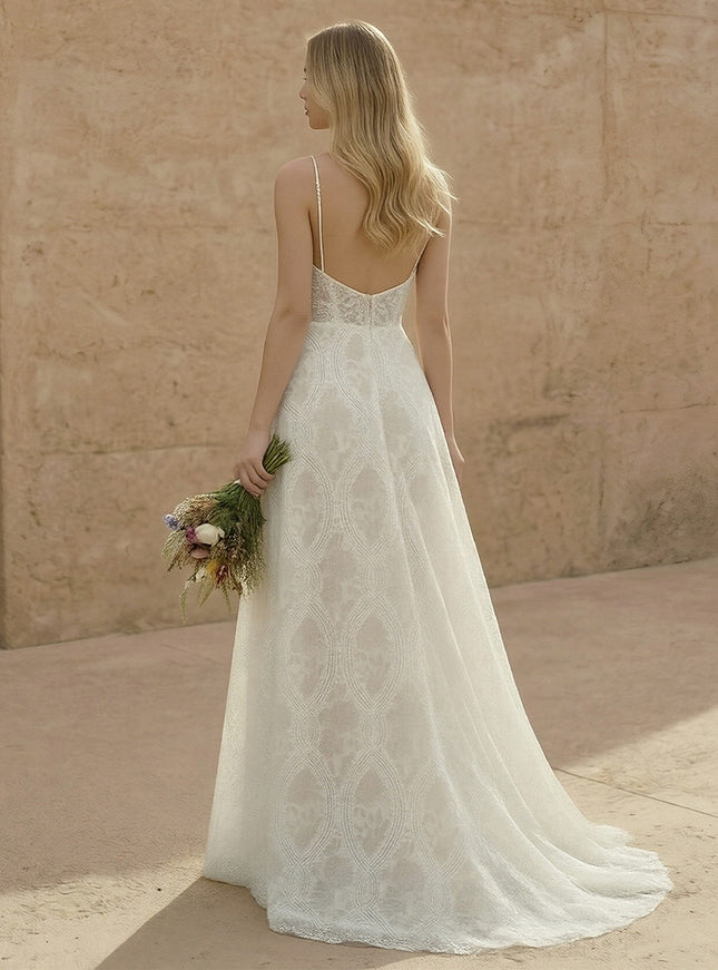 Laces A Line Spaghetti Straps Long Wedding Dresses