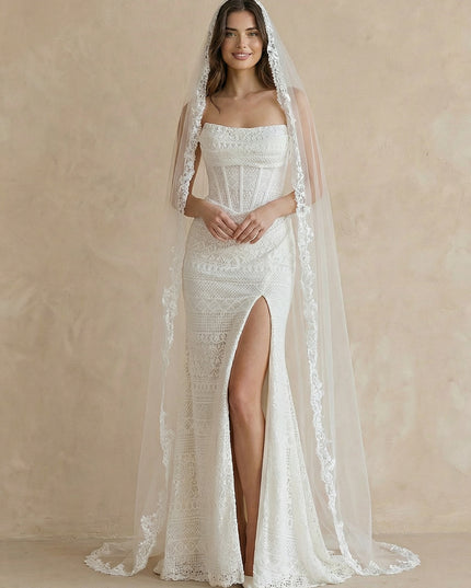 Laces Mermaid Strapless Long Wedding Dresses