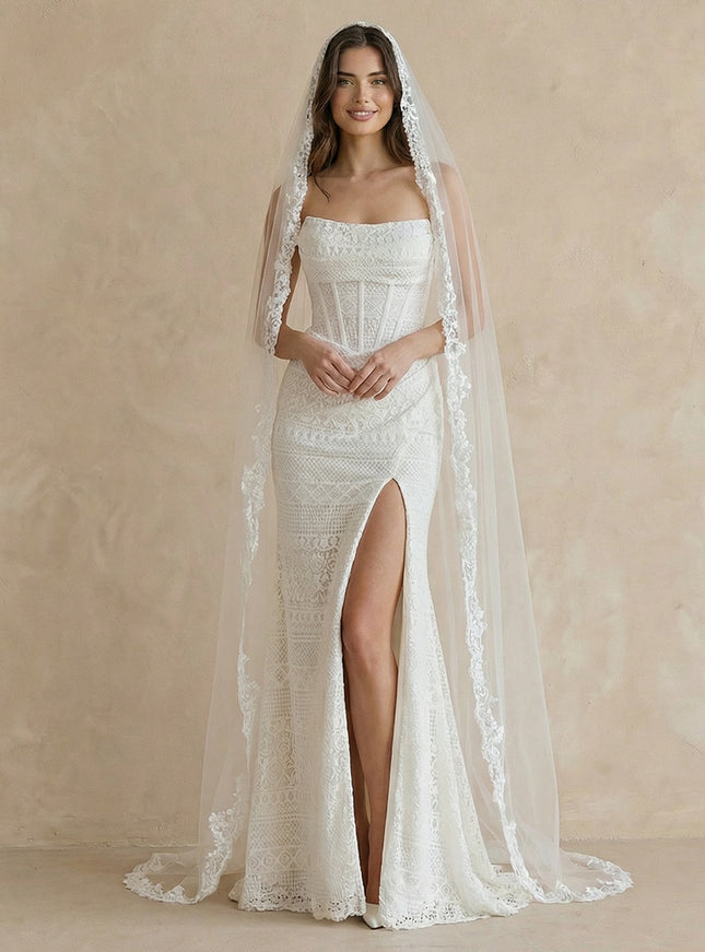 Laces Mermaid Strapless Long Wedding Dresses
