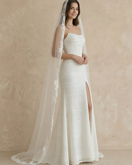 Laces Mermaid Strapless Long Wedding Dresses