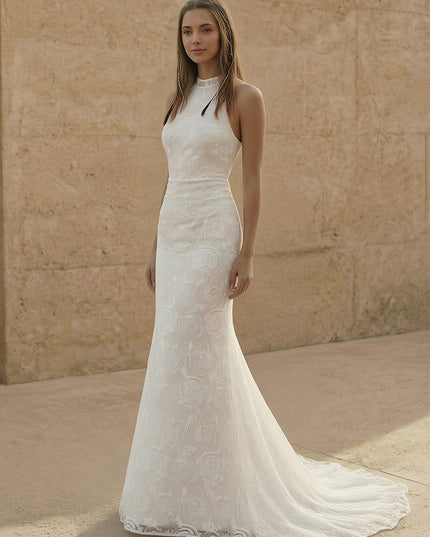 Laces Mermaid Halter Long Wedding Dresses