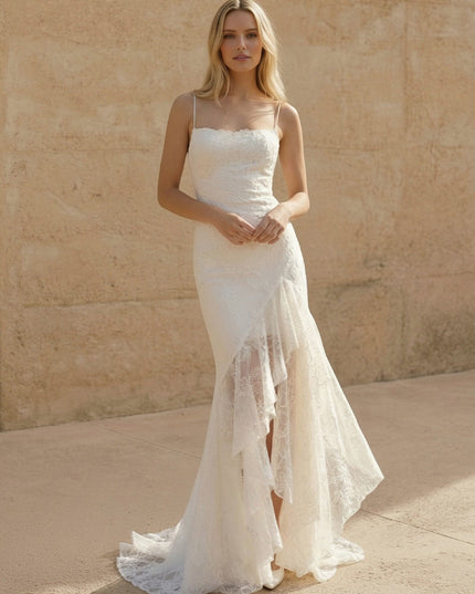 Laces Mermaid Spaghetti Straps Long Wedding Dresses