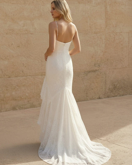 Laces Mermaid Spaghetti Straps Long Wedding Dresses