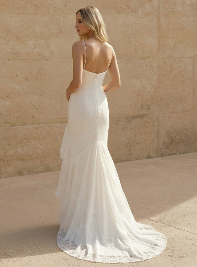 Laces Mermaid Spaghetti Straps Long Wedding Dresses