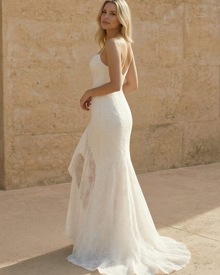 Laces Mermaid Spaghetti Straps Long Wedding Dresses