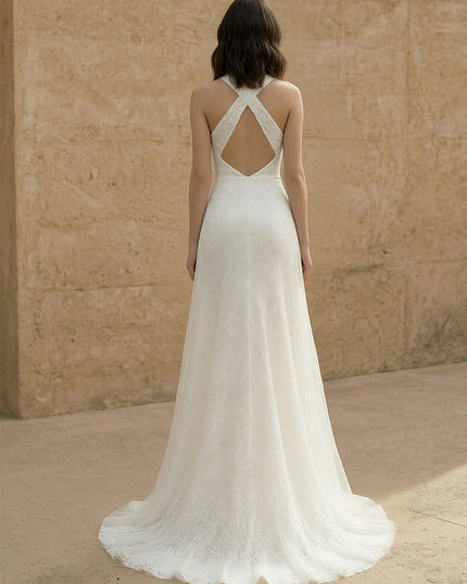 Laces Mermaid Criss Cross Long Wedding Dresses