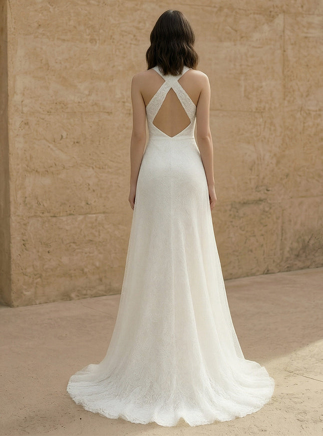 Laces Mermaid Criss Cross Long Wedding Dresses