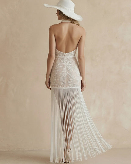 Laces Mermaid Halter Long Wedding Dresses